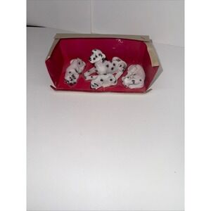 Vintage Dalmatian Dog Family Figurine Set Mother and 3 Puppies Miniature Decor